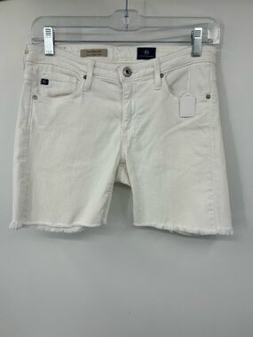 AG Adriano Goldschmied Women’s The Stevie Cuff White Denim Shorts Raw Hem 26